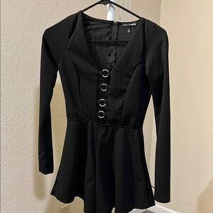 Chic Black Long Sleeve Dress with Ring Detail